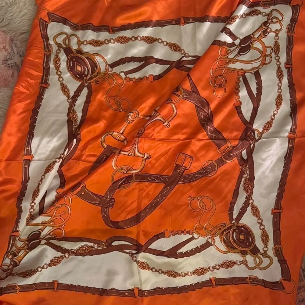 Zara Orange and Cream Chain Print Scarf Top